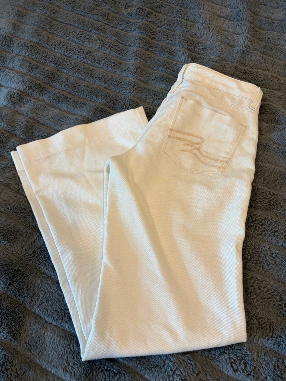 The Limited Cream Denim Pants with Brown Leather Label